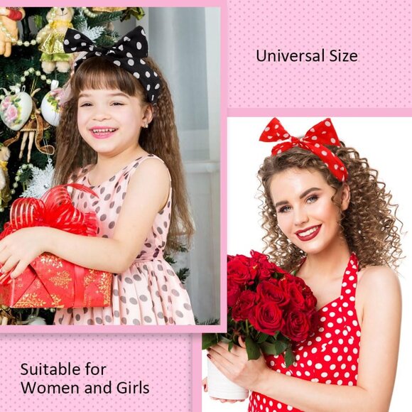 4 Pack Red Black Bow Headband for Women, Polka Dot Wire Headband, Retro Bandana - Picture 2 of 8